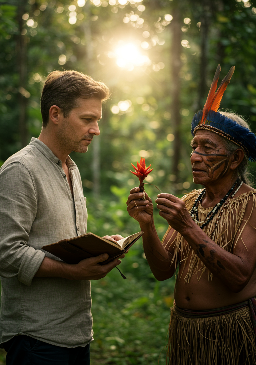 Dr. Klaus Richter mit einem Schamanen im Amazonas
